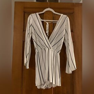 Black and White Striped Romper with Flared Sleeves